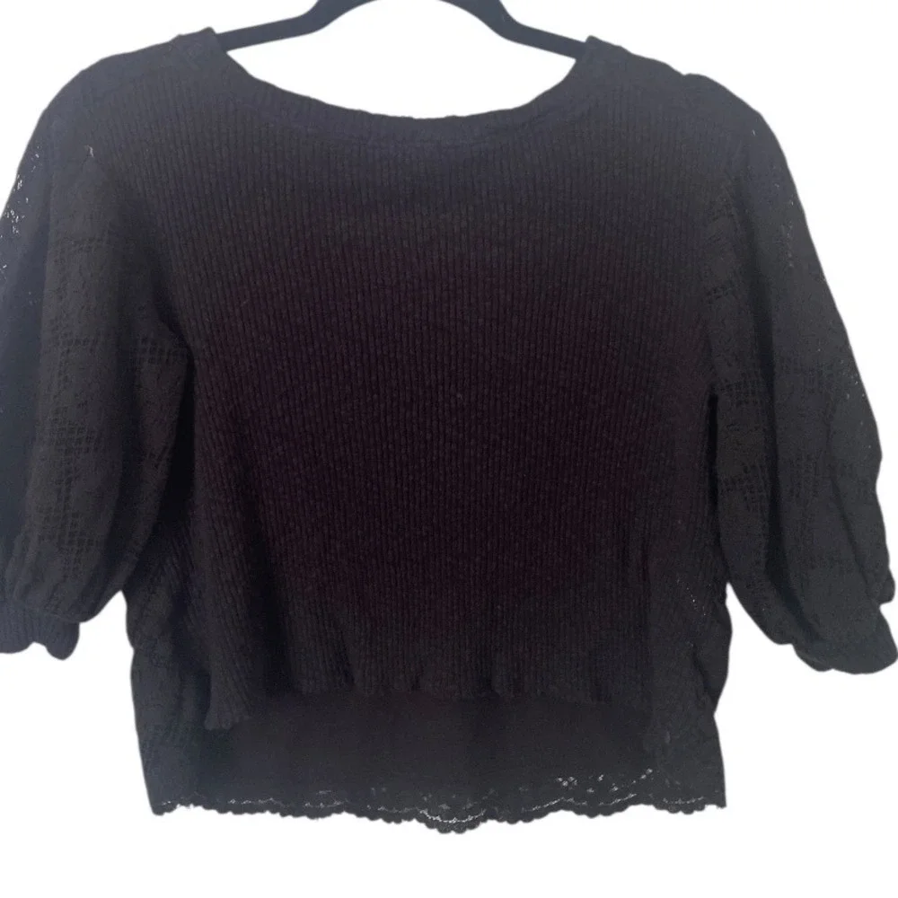Anthropologie Eri + Ali‎ Black Floral Lace Top S